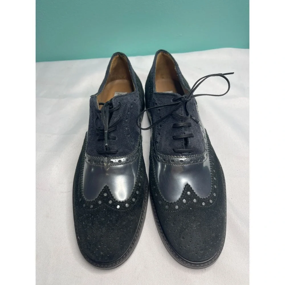 Stylish Navy Blue Wingtip Oxford Shoes‎ - Classic Brogue Design Size 8.5